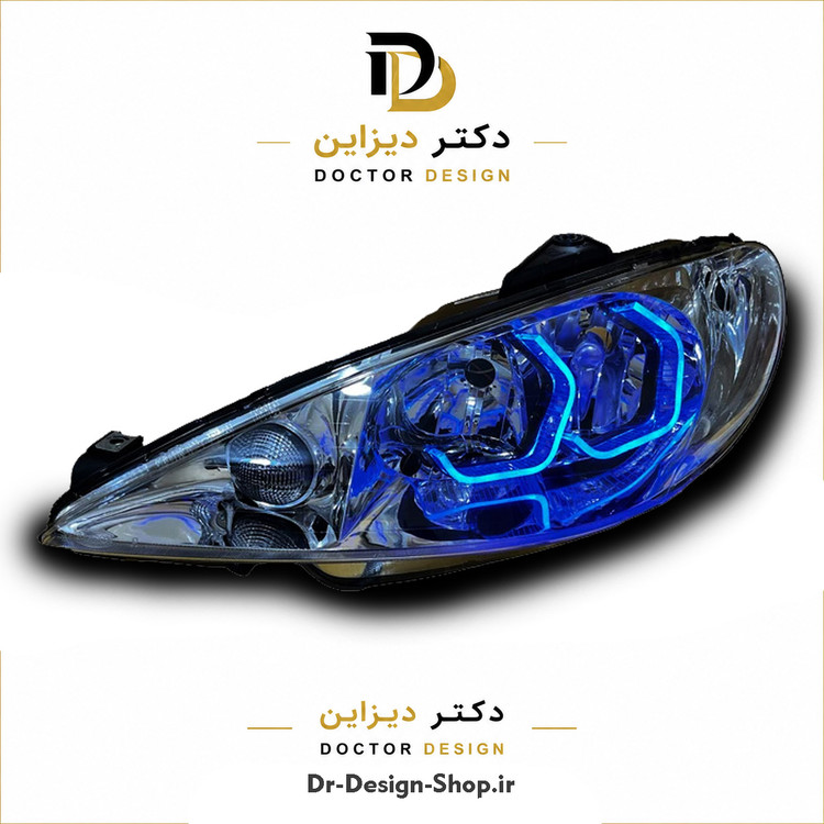 چراغ جلو اسپرت پژو 206 مدل 3D i8 برند مدرن | بسته 2 عددی