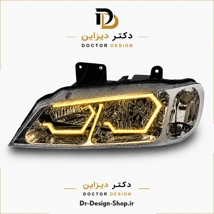 چراغ جلو اسپرت پژو پارس مدل 3D Hexa دو حالته برند مدرن | بسته 2 عددی