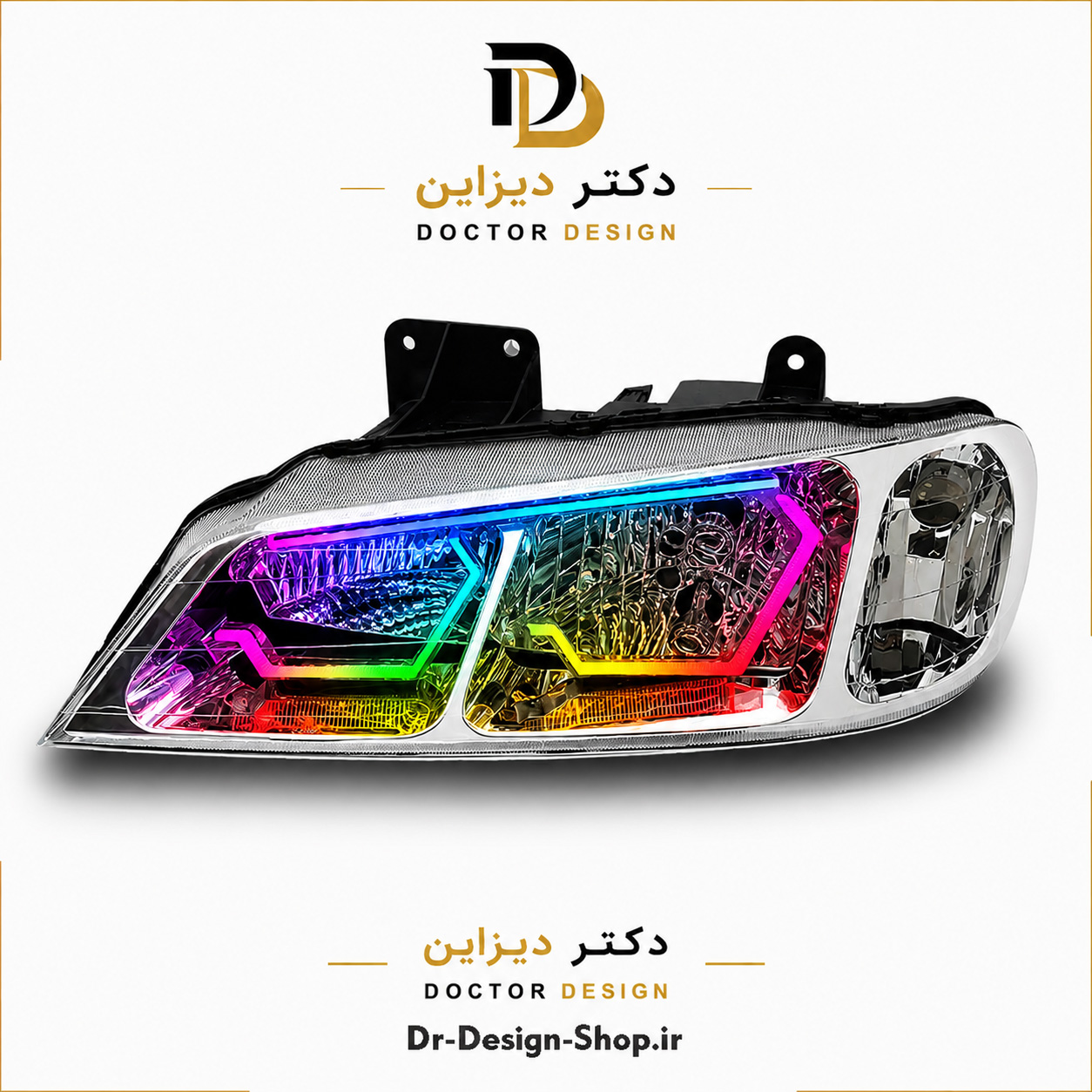 چراغ جلو اسپرت پژو پارس مدل 3D Hexa دو حالته برند مدرن | بسته 2 عددی