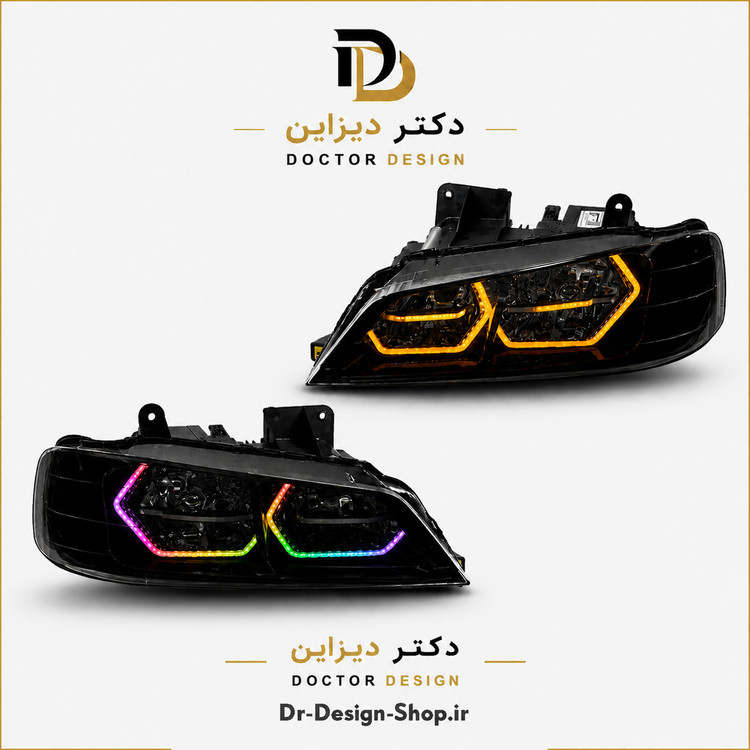 چراغ جلو اسپرت پژو پارس مدل 3D BMW دو حالته برند مدرن | بسته 2 عددی