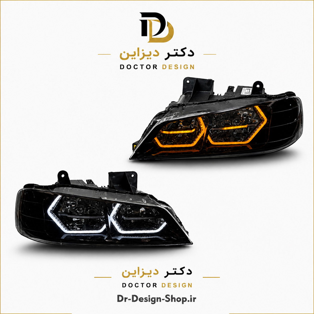 چراغ جلو اسپرت پژو پارس مدل 3D BMW دو حالته برند مدرن | بسته 2 عددی