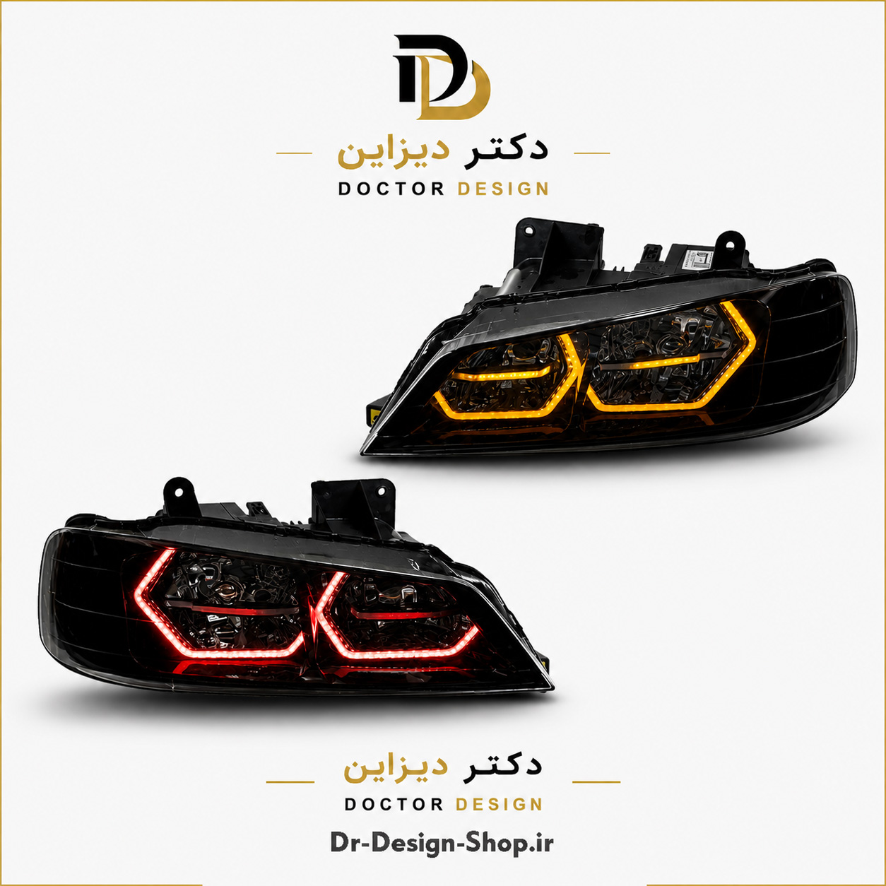 چراغ جلو اسپرت پژو پارس مدل 3D BMW دو حالته برند مدرن | بسته 2 عددی