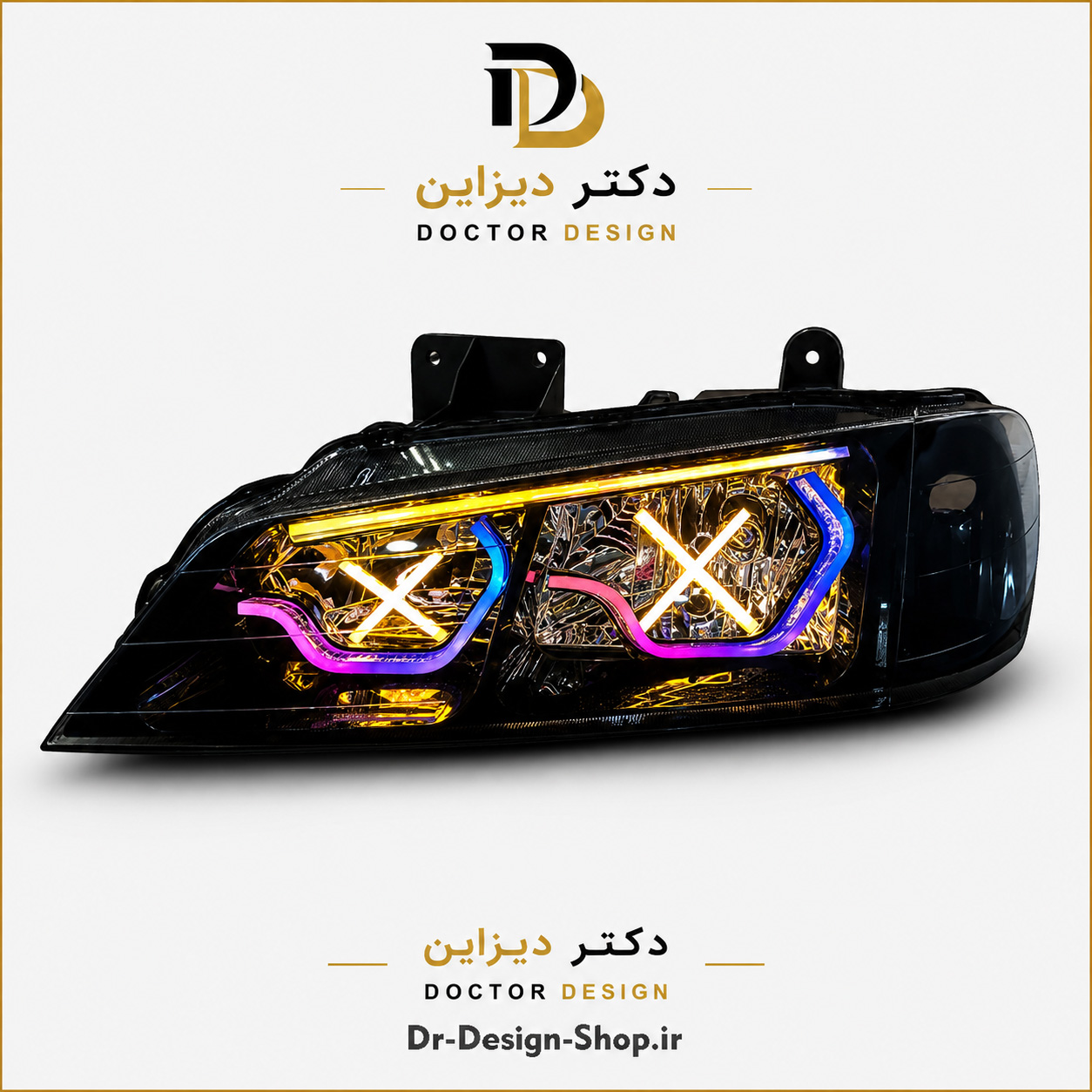 چراغ جلو اسپرت پژو پارس مدل 3D Hexa X دو حالته برند مدرن | بسته 2 عددی