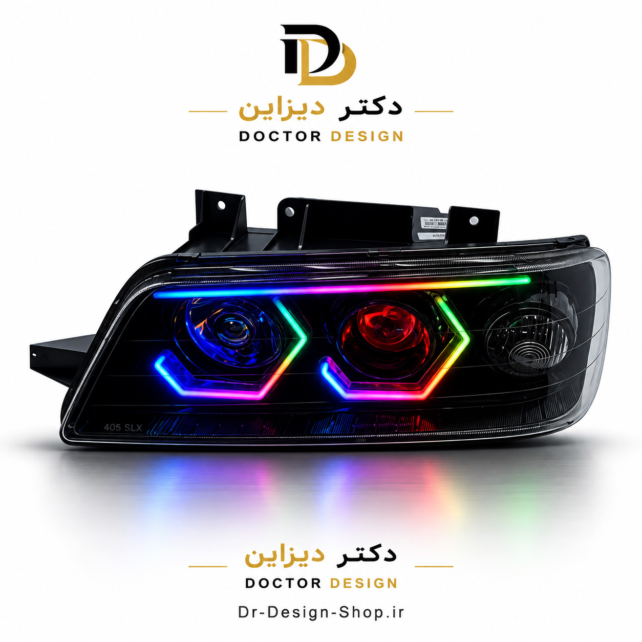 چراغ جلو اسپرت پژو 405 مدل 3D Wolf فولکالر برند مدرن | بسته 2 عددی