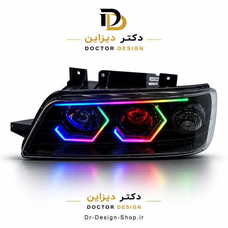 چراغ جلو اسپرت پژو 405 مدل 3D Wolf فولکالر برند مدرن | بسته 2 عددی