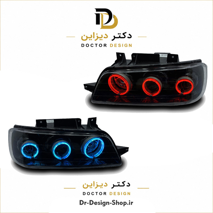 چراغ جلو اسپرت پژو 405 مدل سه حلقه 3D برند مدرن | بسته 2 عددی