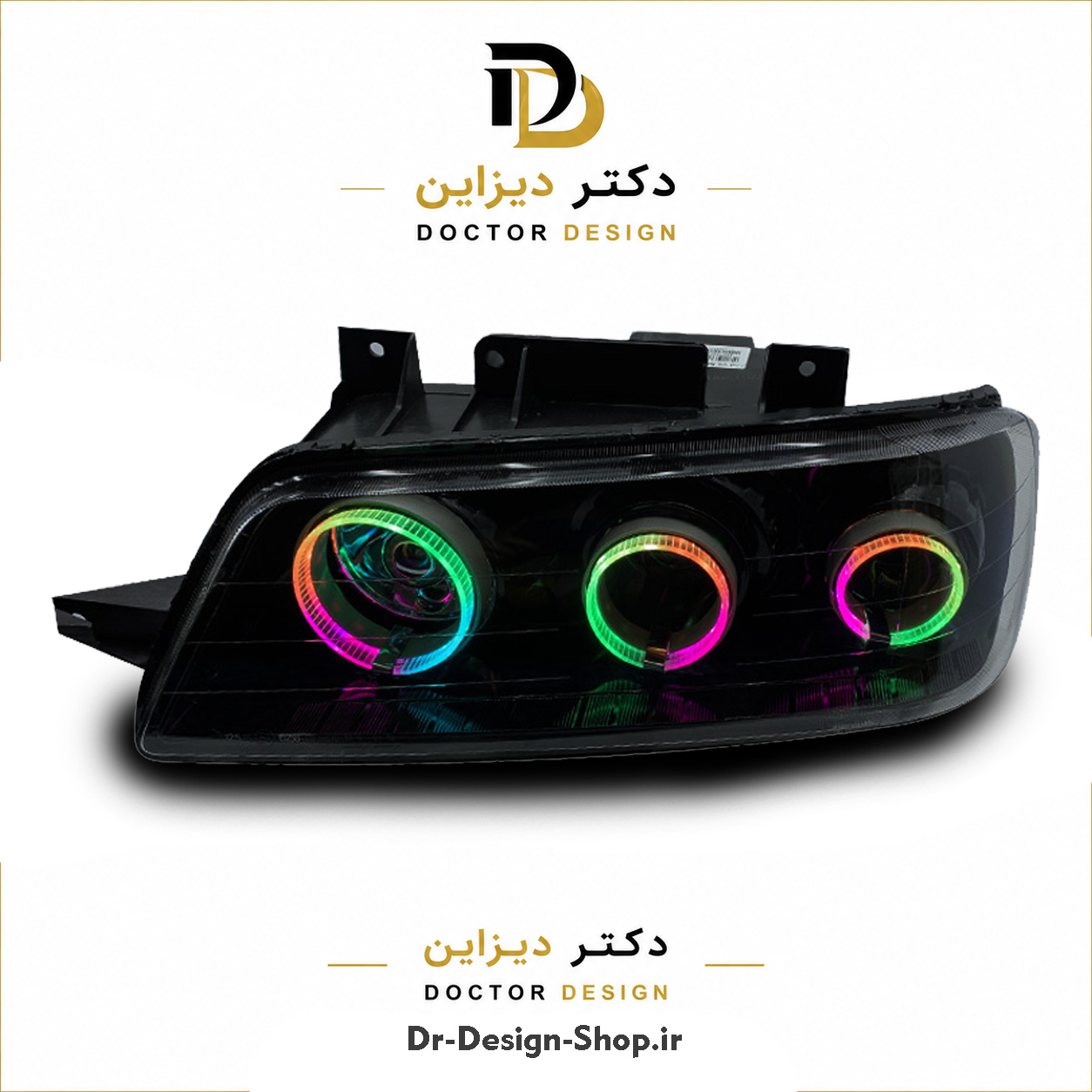 چراغ جلو اسپرت پژو 405 مدل سه حلقه 3D برند مدرن | بسته 2 عددی