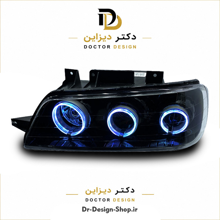 چراغ جلو اسپرت پژو 405 مدل سه حلقه 3D برند مدرن | بسته 2 عددی