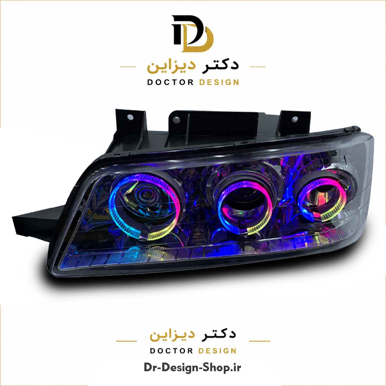 چراغ جلو اسپرت پژو 405 مدل سه حلقه 3D برند مدرن | بسته 2 عددی