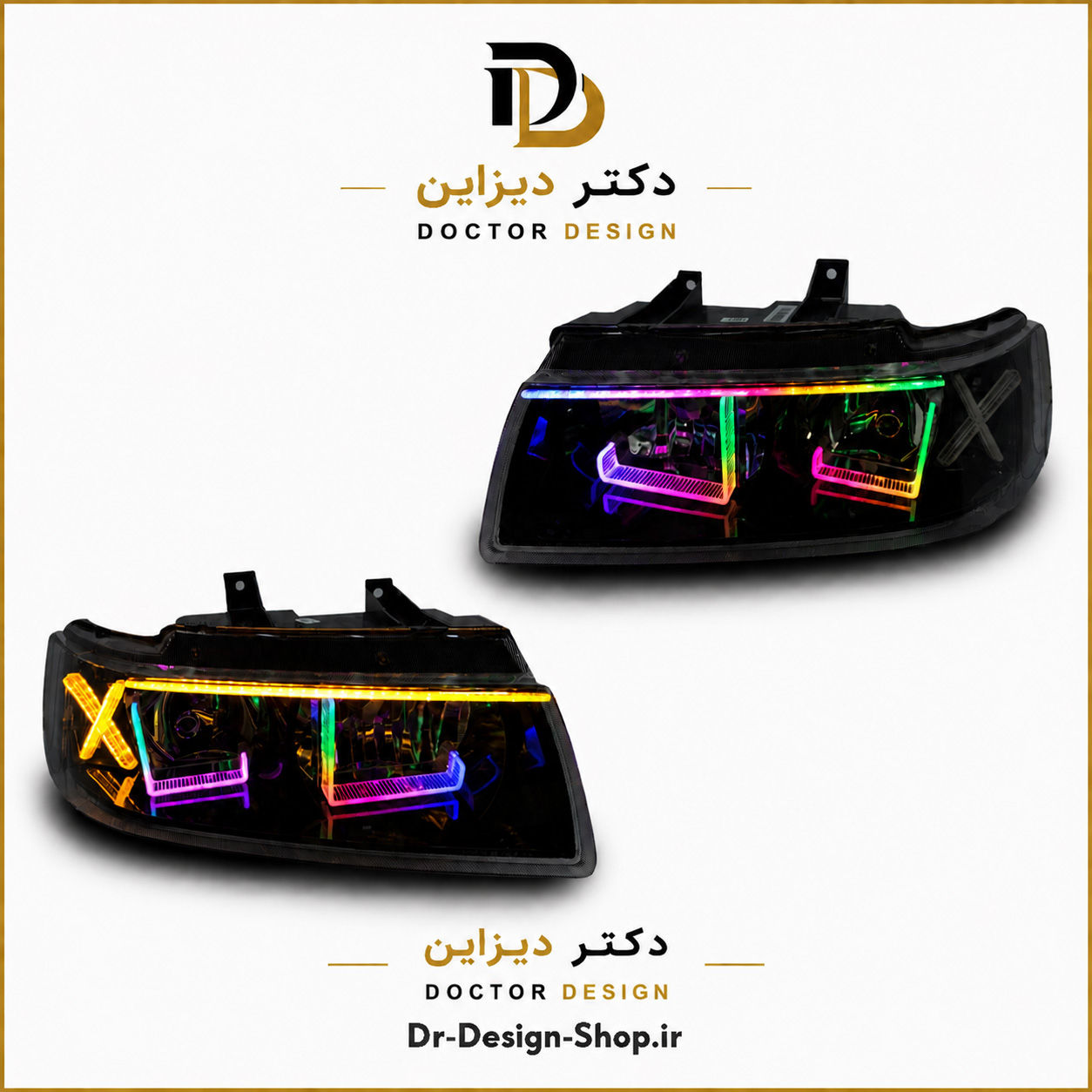 چراغ جلو اسپرت سمند مدل 3D LX فولکالر دو حالته برند مدرن | بسته 2 عددی