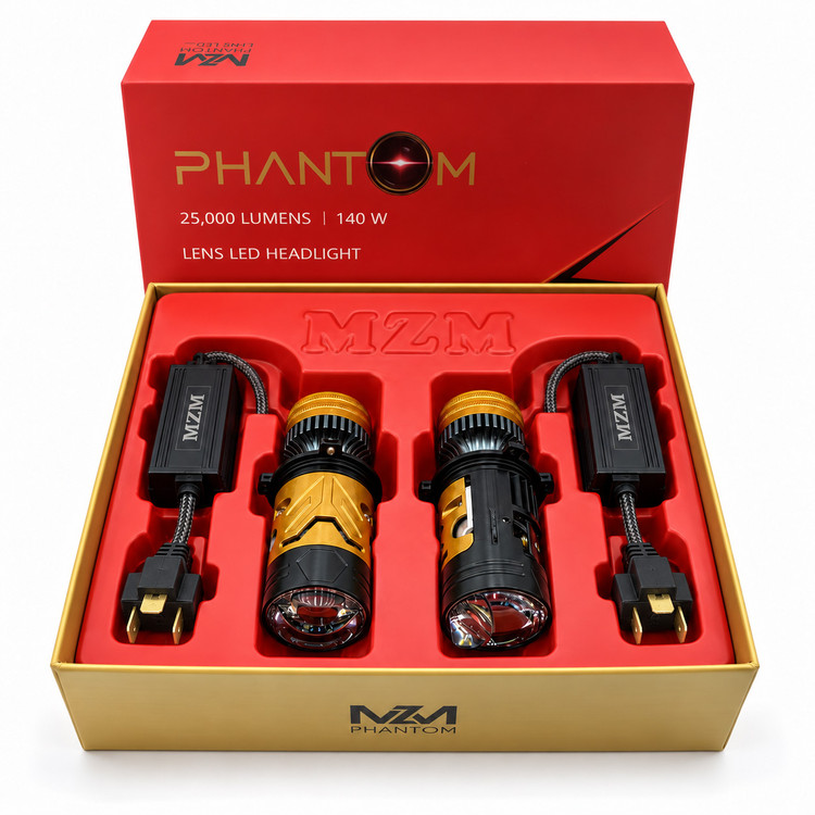 هدلایت لنز دار خودرو برند MZM مدل PHANTOM پایه H4 نور سفید یخی | بسته دو عددی