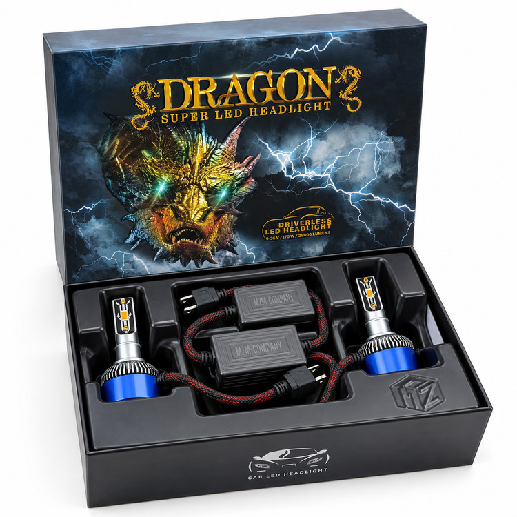 هدلایت خودرو برند MZM مدل DRAGON با پایه و رنگ نور انتخابی | بسته دو عددی