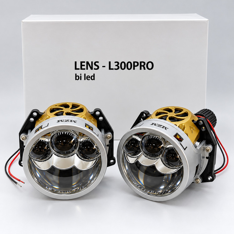 لنز چراغ خودرو برند MZM مدل L300Pro Bi LED موتوردار نور سفید یخی | بسته دو عددی